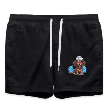 Dachshund Dog Dogs Sailor Maritime Dog - Swim Trunks - black - Front - AI Model Male 185 light (185cm)