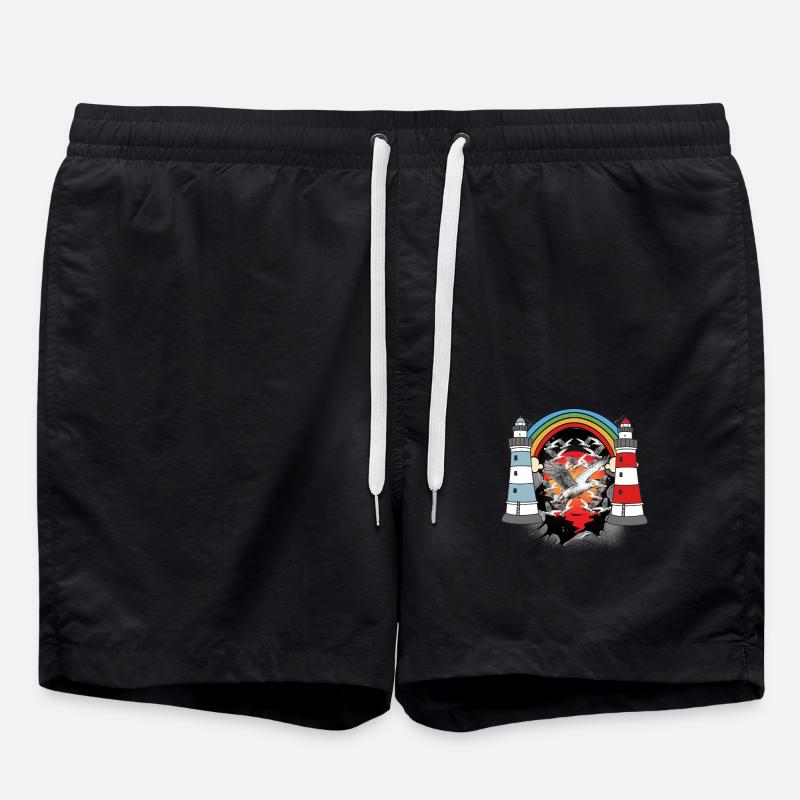 maritime, lighthouse, lighthouses, seagulls, seagulls - Swim Trunks - black