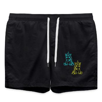 Einhorn Retro Vintage 80er 90er Einhörner Pferd - Badeshorts - Schwarz - Vorne - AI Model Male 185 light (185cm)