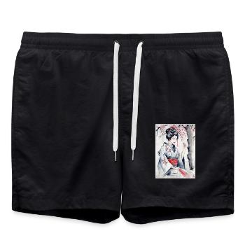 Geisha aquarelle - Short de bain - noir - Devant - AI Model Male 185 light (185cm)