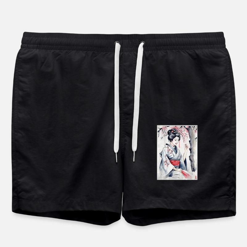 Geisha aquarelle - Short de bain - noir
