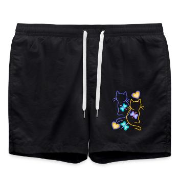 Chats, Chat, Printemps, Papillons, Enfants, Enfant - Short de bain - noir - Devant - AI Model Male 185 light (185cm)