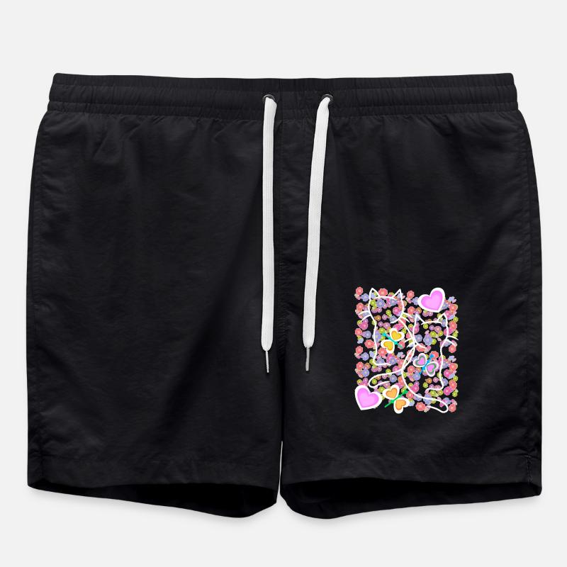 Spring Summer Cats Cat Butterflies - Swim Trunks - black