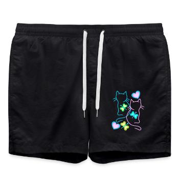 Katzen Katze Retro 80er 90er Vintage - Badeshorts - Schwarz - Vorne - AI Model Male 185 light (185cm)