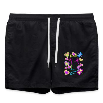 Retro Regenbogen Katze Katzen Kätzchen Kinder Baby - Badeshorts - Schwarz - Vorne - AI Model Male 185 light (185cm)