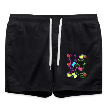 Chats rétro fraise été papillon coeur - Short de bain - noir - Devant - AI Model Male 185 light (185cm)