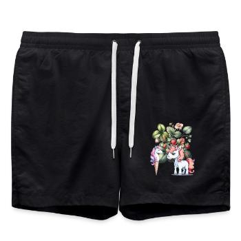 Strawberry Unicorn Kids Girls Women Teen - Swim Trunks - black - Front - AI Model Male 185 light (185cm)