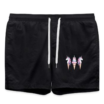 Retro Einhörner Eis Eiskreme Eiscrem Kinder Kind - Badeshorts - Schwarz - Vorne - AI Model Male 185 light (185cm)