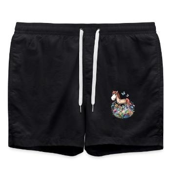 Enfants Enfant Fille Cheval Chevaux Tout-petits Poney - Short de bain - noir - Devant - AI Model Male 185 light (185cm)