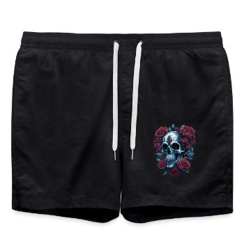 Crâne avec des fleurs de roses - Short de bain - noir - Devant - AI Model Male 185 light (185cm)