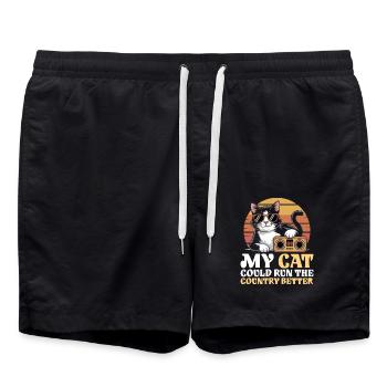 Meine Katze würde das Land besser regieren - Badeshorts - Schwarz - Vorne - AI Model Male 185 light (185cm)