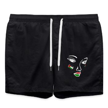 Free palestine women face - Swim Trunks - black - Front - AI Model Male 185 light (185cm)
