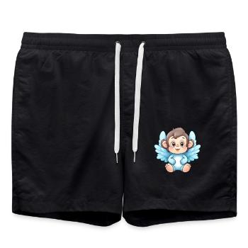 Singe Chimpanzé Ailes d’ange mignon kawaii - Short de bain - noir - Devant - AI Model Male 185 light (185cm)