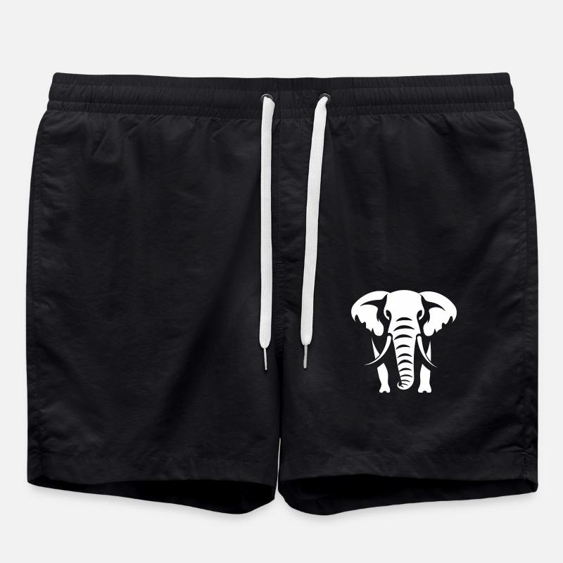 Elephant Silhouette White Logo - Swim Trunks - black