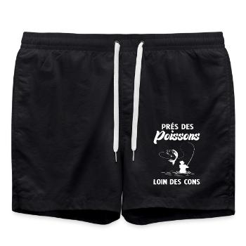 Près Des Poissons Loin Des Cons - Short de bain - noir - Devant - AI Model Male 185 light (185cm)