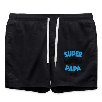 Super Papa Moustache Cadeau Fête Des Pères - Short de bain - noir - Devant - AI Model Male 185 light (185cm)