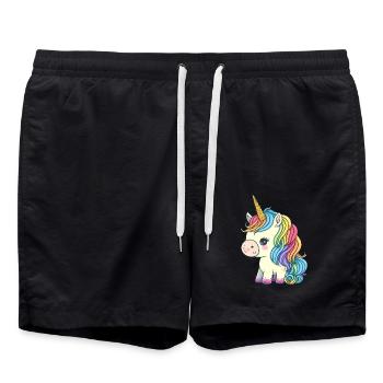 00246 süßes Baby Einhorn mit Regenbogenmähne - Badeshorts - Schwarz - Vorne - AI Model Male 185 light (185cm)