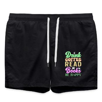 Read coffee books - Swim Trunks - black - Front - AI Model Male 185 light (185cm)