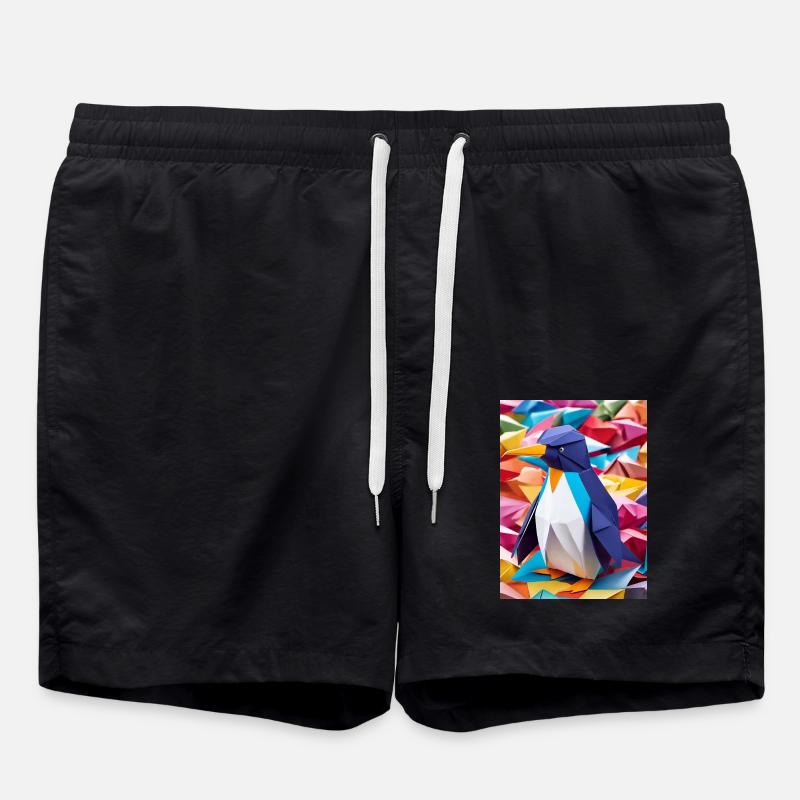 Regenbogenwatschel - Origami-Pinguin - Badeshorts - Schwarz