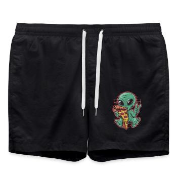 Außerirdischer Genießt Pizza Friedenszeichen - Badeshorts - Schwarz - Vorne - AI Model Male 185 light (185cm)