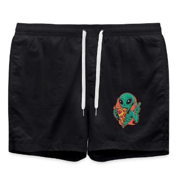 Alien enjoys delicious pizza - Swim Trunks - black - Front - AI Model Male 185 light (185cm)