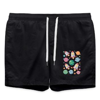 Aventure spatiale pour enfants avec des planètes amusantes - Short de bain - noir - Devant - AI Model Male 185 light (185cm)