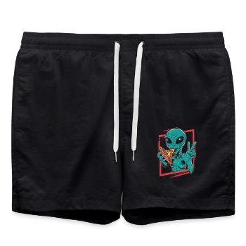 Alien Enjoys Pizza and Peace - Swim Trunks - black - Front - AI Model Male 185 light (185cm)
