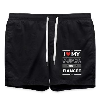 I Love My Super Hot Fiancée - Design für Paare - Badeshorts - Schwarz - Vorne - AI Model Male 185 light (185cm)
