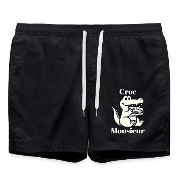 Croque Monsieur Crocodile Food Alligator French - Swim Trunks - black - Front - AI Model Male 185 light (185cm)