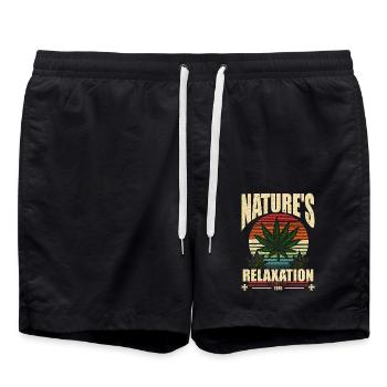 Nature’s Relaxation 1976 Feuille de Cannabis Rétro - Short de bain - noir - Devant - AI Model Male 185 light (185cm)