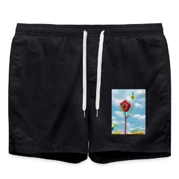 Lebendige 3D-Rose am Himmel Vibrant 3D Rose in the - Badeshorts - Schwarz - Vorne - AI Model Male 185 light (185cm)