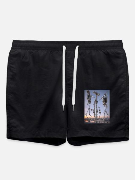 Futuristic metallic robot family - Swim Trunks - black