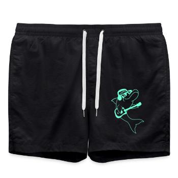 Delfin Spielt Gitarre Party Tier Rock Musik Spaß - Badeshorts - Schwarz - Vorne - AI Model Male 185 light (185cm)