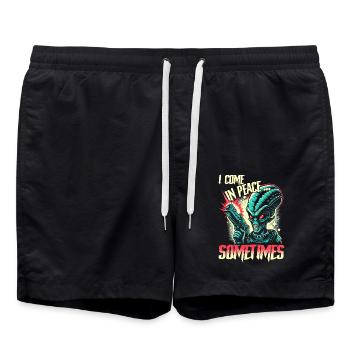 Ich komme in Frieden... Manchmal - Retro Alien Sci-Fi - Badeshorts - Schwarz - Vorne - AI Model Male 185 light (185cm)