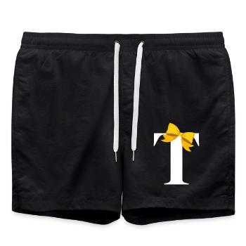Lettre t nœud jaune - Short de bain - noir - Devant - AI Model Male 185 light (185cm)