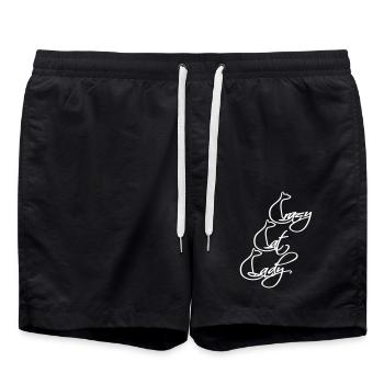 Chat fou Dame Texte Folle Femme Chats Amour - Short de bain - noir - Devant - AI Model Male 185 light (185cm)