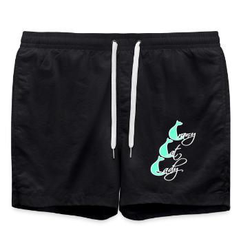 Chat fou Dame Texte Folle Femme Chats Amour - Short de bain - noir - Devant - AI Model Male 185 light (185cm)