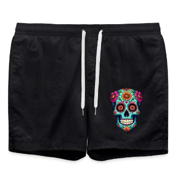 Floraler Zuckerschädel – Farbenfrohe Kunst zum Tag der Toten - Badeshorts - Schwarz - Vorne - AI Model Male 185 light (185cm)
