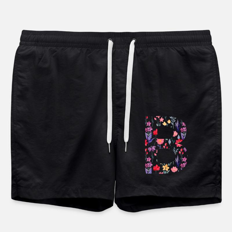 Personalisierter Blumenbuchstabe b - Geschenkidee - Badeshorts - Schwarz
