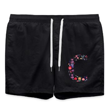 Personalisierter Blumenbuchstabe c - Geschenkidee - Badeshorts - Schwarz - Vorne - AI Model Male 185 light (185cm)