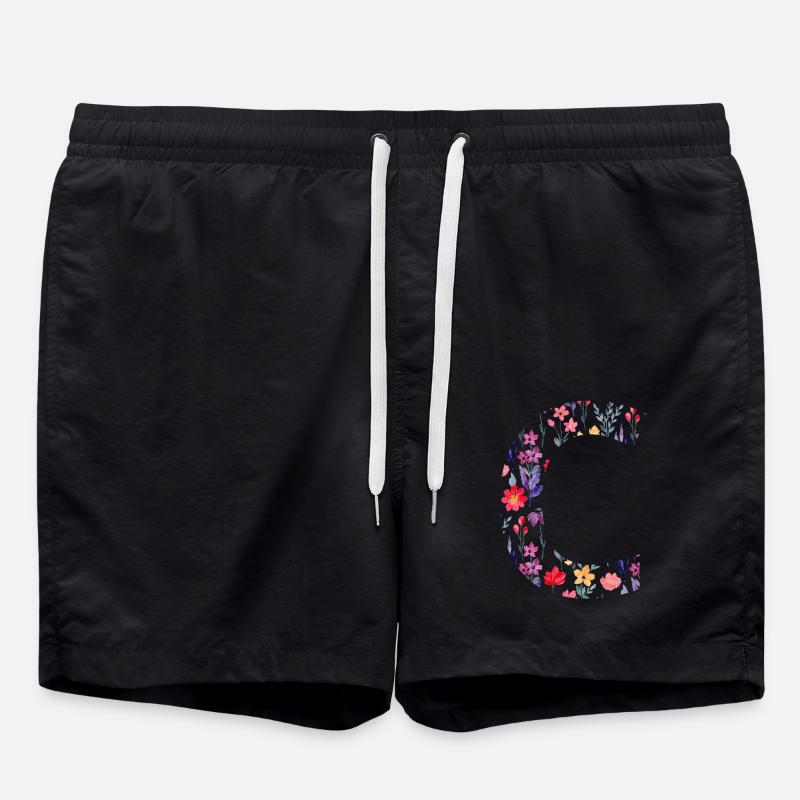 Personalisierter Blumenbuchstabe c - Geschenkidee - Badeshorts - Schwarz