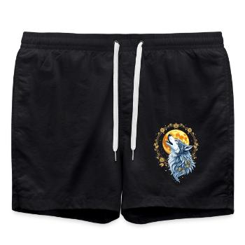 Herzlinie Wolf - Mond-Kunst - Badeshorts - Schwarz - Vorne - AI Model Male 185 light (185cm)