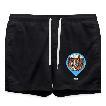 KI-Designarbeit: Mailand, Italien im modernen Stil - Badeshorts - Schwarz - Vorne - AI Model Male 185 light (185cm)