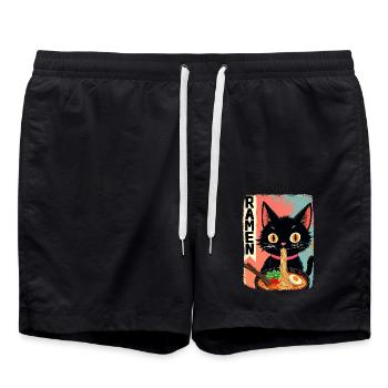 schwarze Anime Katze isst Ramen-Nudeln - Badeshorts - Schwarz - Vorne - AI Model Male 185 light (185cm)