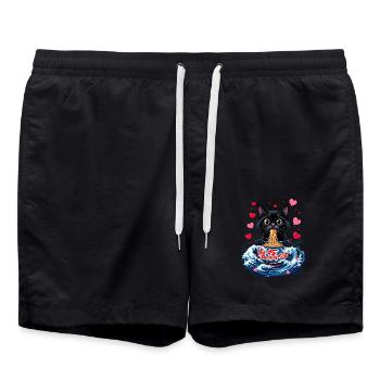 Cat Ramen Kawaii Japanese-Inspired Art - Swim Trunks - black - Front - AI Model Male 185 light (185cm)