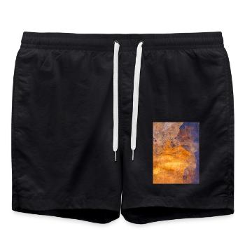 gold Kunstdruck Gelli Print abstrakte Kunst - Badeshorts - Schwarz - Vorne - AI Model Male 185 light (185cm)