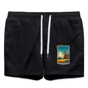 Stralsund Vintage Travel Illustration - Germany - Swim Trunks - black - Front - AI Model Male 185 light (185cm)