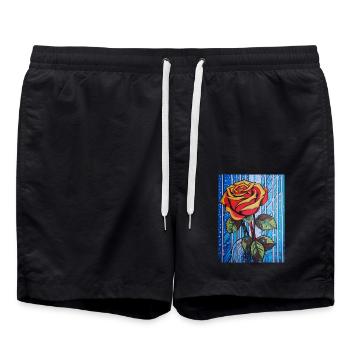 Pop Art Single Red Rose Graphically Stylized - Swim Trunks - black - Front - AI Model Male 185 light (185cm)
