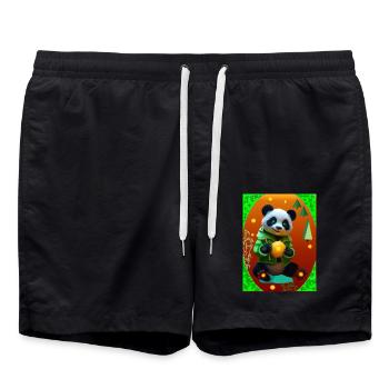 Cyber Panda mit Neon Zitrone - Badeshorts - Schwarz - Vorne - AI Model Male 185 light (185cm)