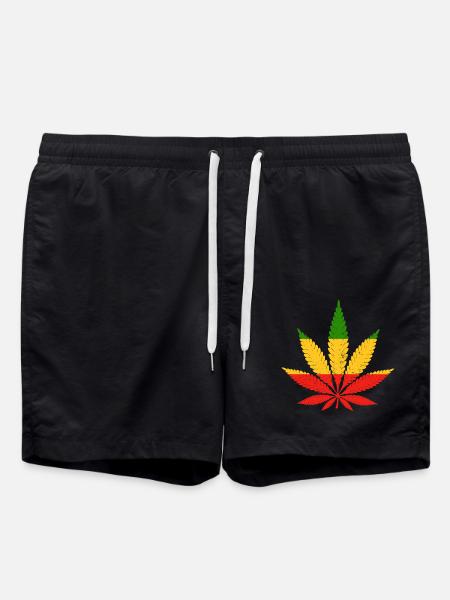 Rood Goud Groene Rasta Kleuren Cannabis Blad - Zwemshorts - zwart